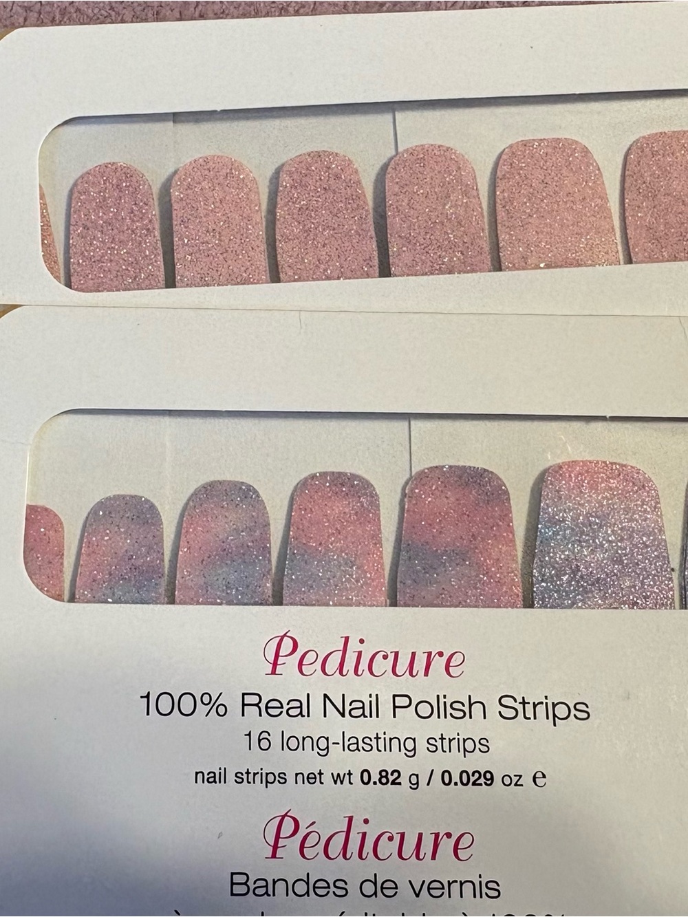 Pink Glitter blushing is flushing and pastel clouds Pedicure Nail Polish Strips